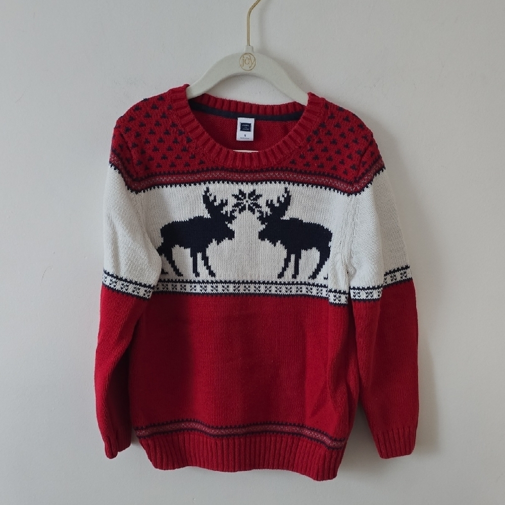Janie and Jack Red and White Moose Crewneck Sweater Boys Size 5